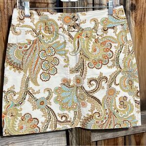 CAbi skirt mini paisley cream green Sz 8 FIRM on PRICE